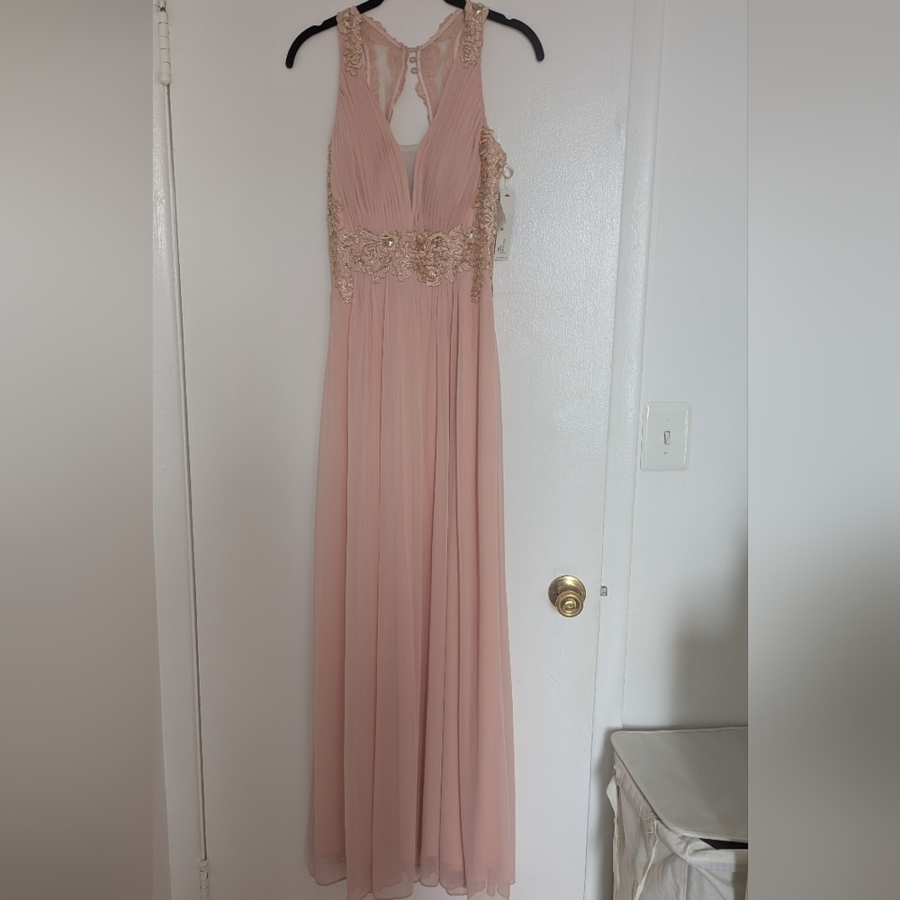 NWT Pink Prom Dress Wedding Guest Formal Galas Evening Gown Cocktail Chiffon